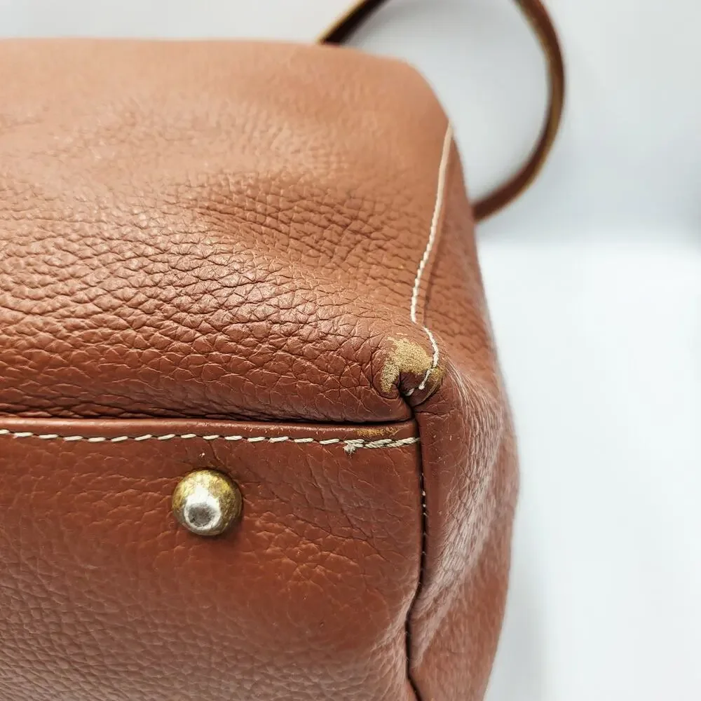 Peruzzi Brown Pebbled Leather Hobo Shoulder Bag Slouchy Gold-tone 
